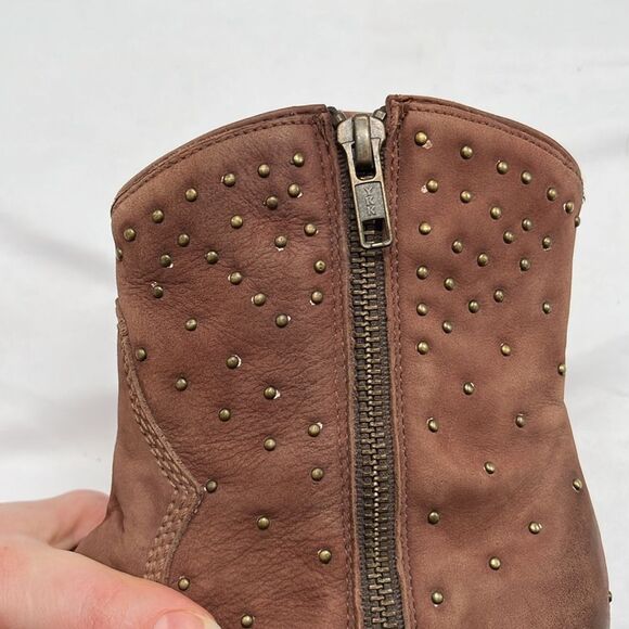 Discontinued Lucchese Brown Suede Ankle Zip Up Cowboy Boots with Studs - Picture 12 of 16